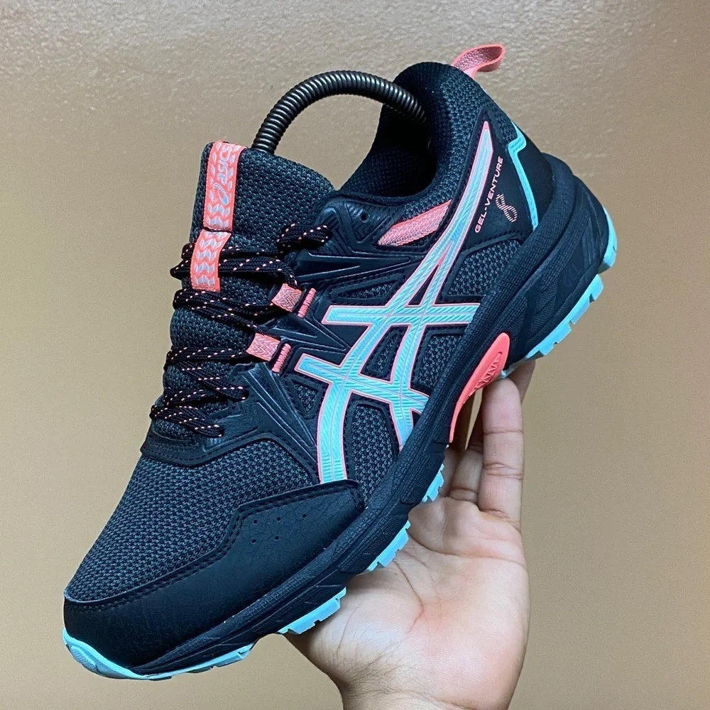 ASICS Gel-Venture 8 Trail Running Sneakers Black Clear Blue Coral Pink Size 10
